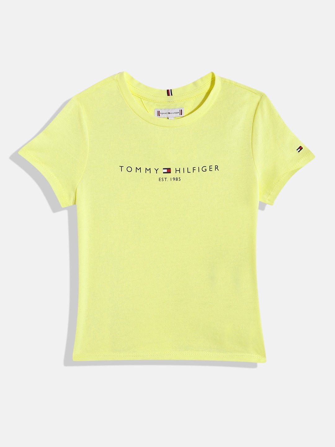 

Tommy Hilfiger Girls Brand Logo Printed Pure Cotton Slim Fit T-shirt, Yellow