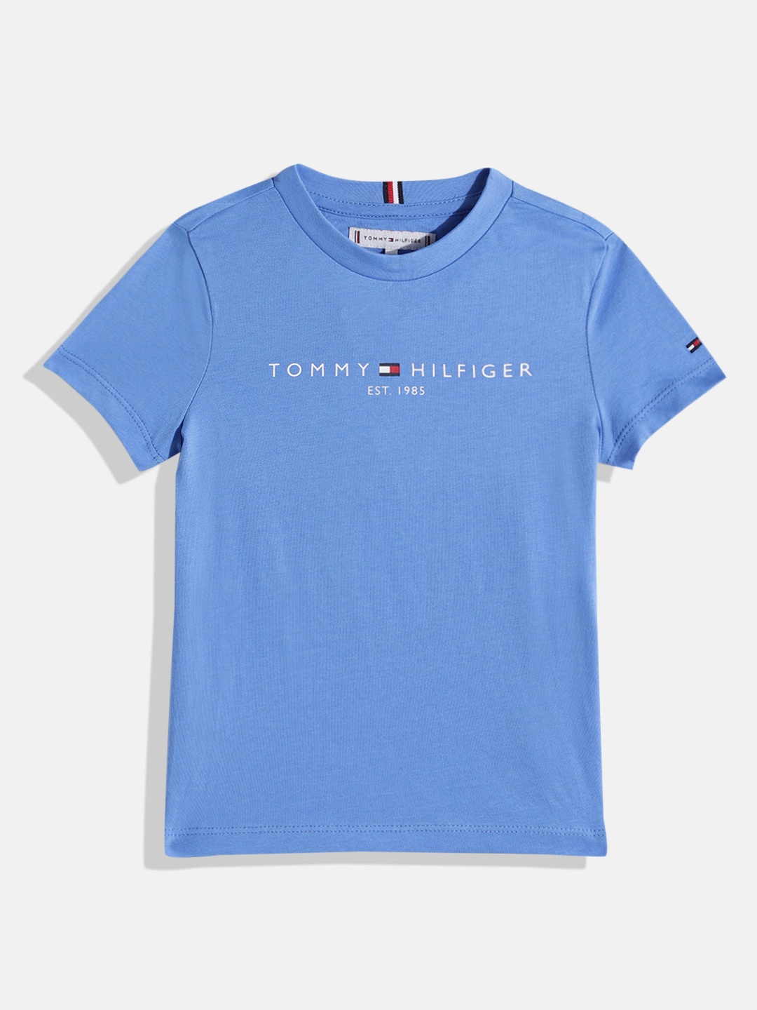 

Tommy Hilfiger Boys Brand Logo Printed Pure Cotton T-shirt, Blue