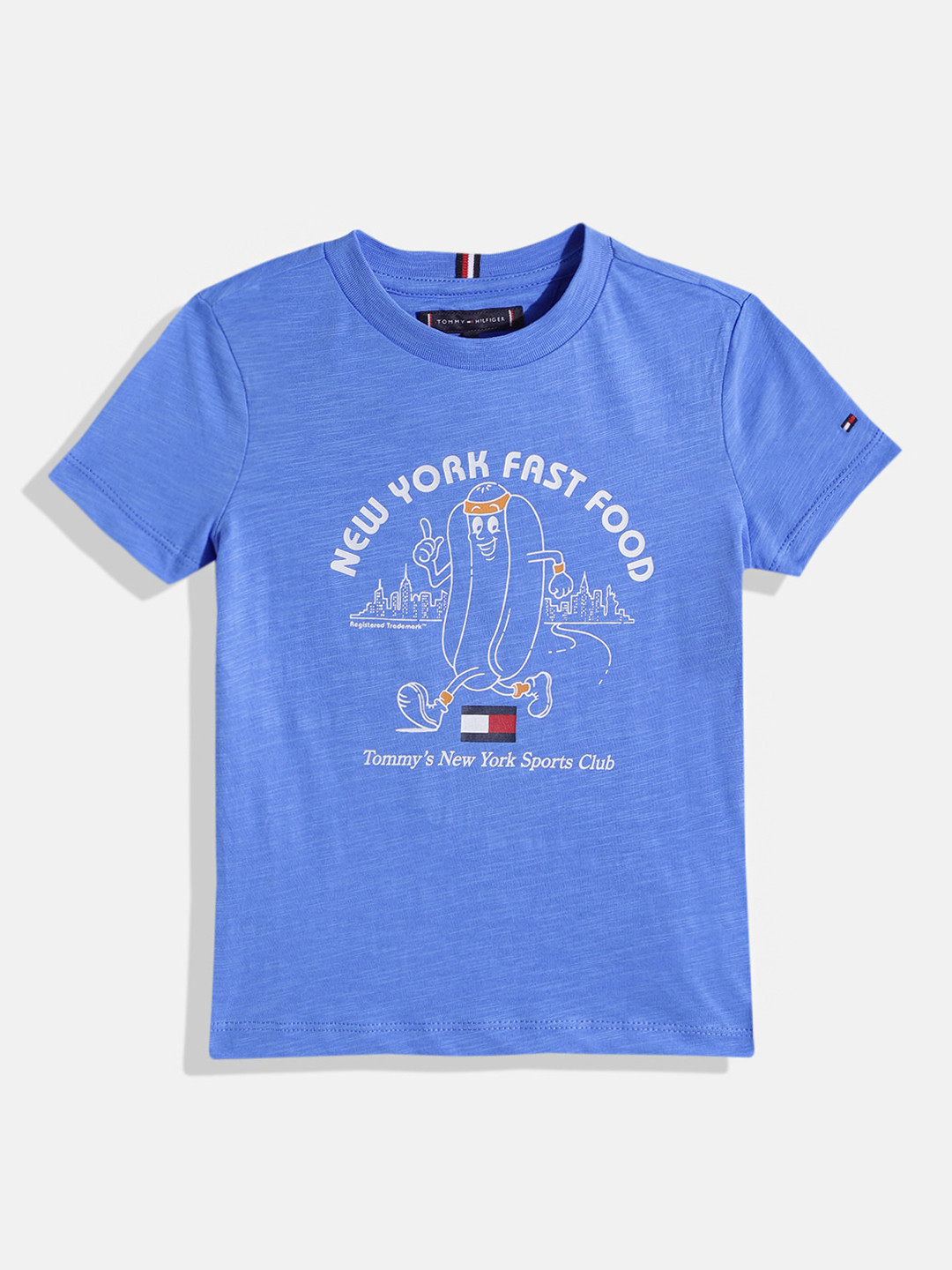 

Tommy Hilfiger Boys Typography & Graphic Printed Round-Neck Pure Cotton T-shirt, Blue