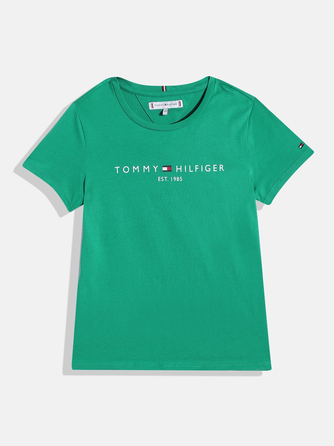

Tommy Hilfiger Girls Pure Cotton Brand Logo Printed T-shirt, Green
