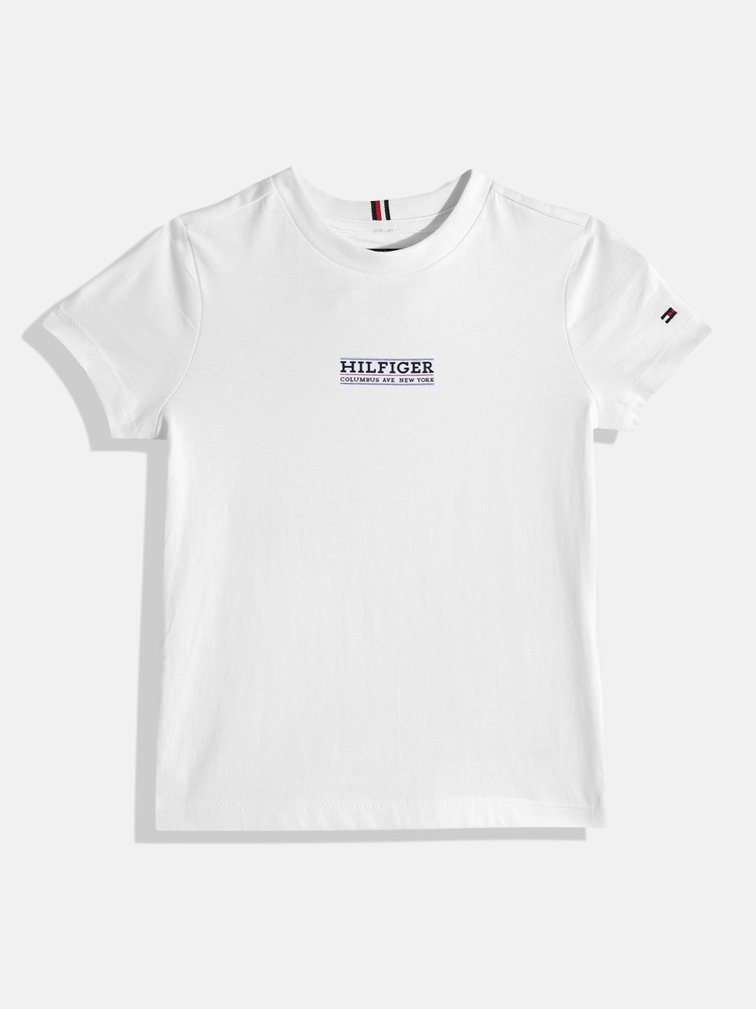 

Tommy Hilfiger Boys Brand Logo Printed Detail Round-Neck Pure Cotton T-shirt, White