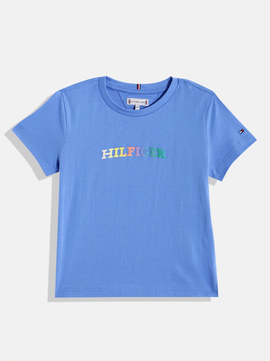 

Tommy Hilfiger Girls Brand Logo Printed Pure Cotton Slim Fit T-shirt, Blue