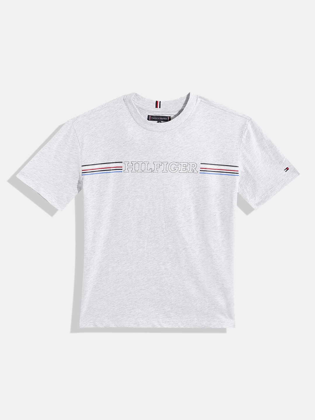 

Tommy Hilfiger Boys Pure Cotton Brand Logo Printed T-shirt, Grey