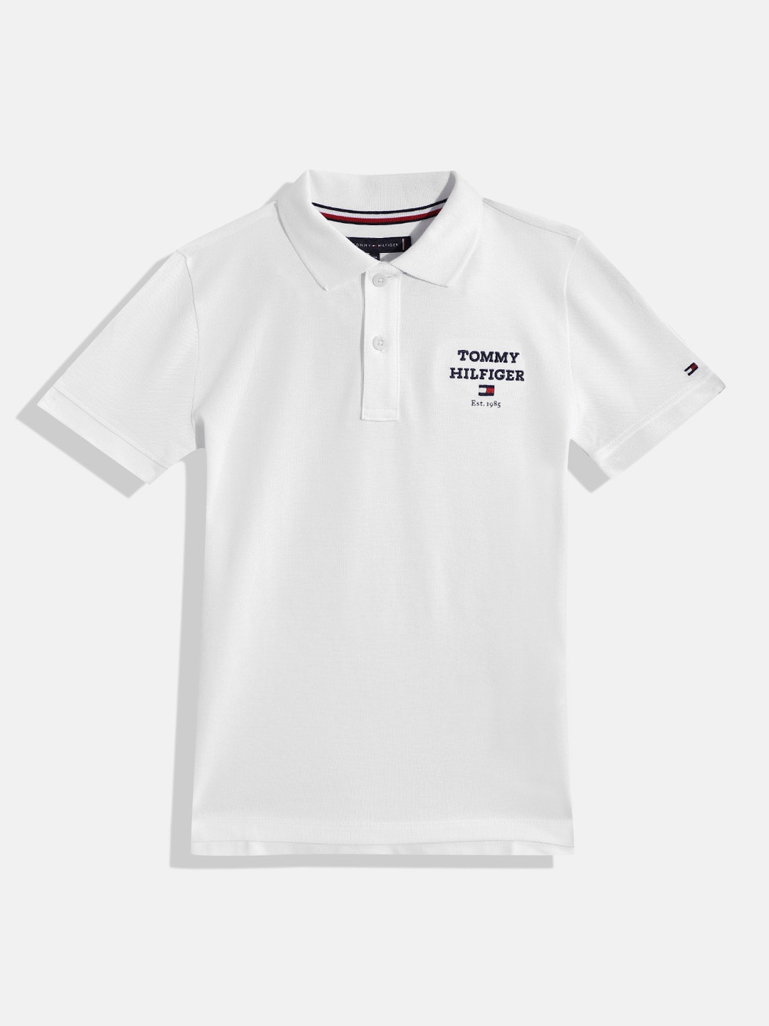 Tommy Hilfiger Boys Pure Cotton Polo Collar T-shirt, White