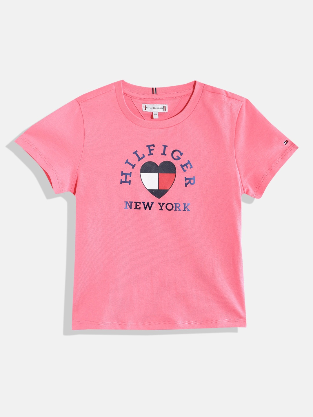 

Tommy Hilfiger Girls Brand Logo Printed Pure Cotton Slim Fit T-shirt, Pink