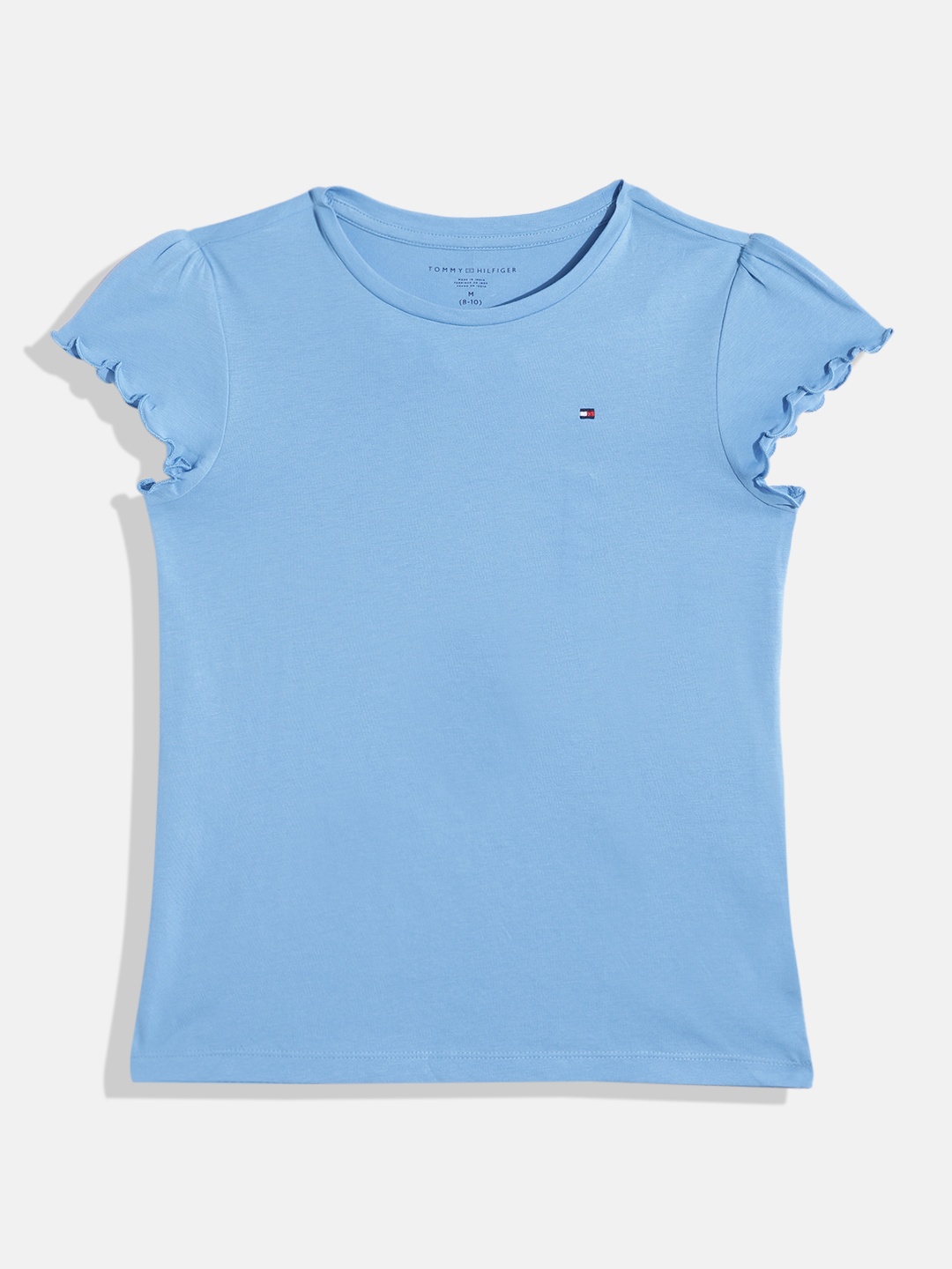 

Tommy Hilfiger Girls Round-Neck Pure Cotton T-shirt, Blue