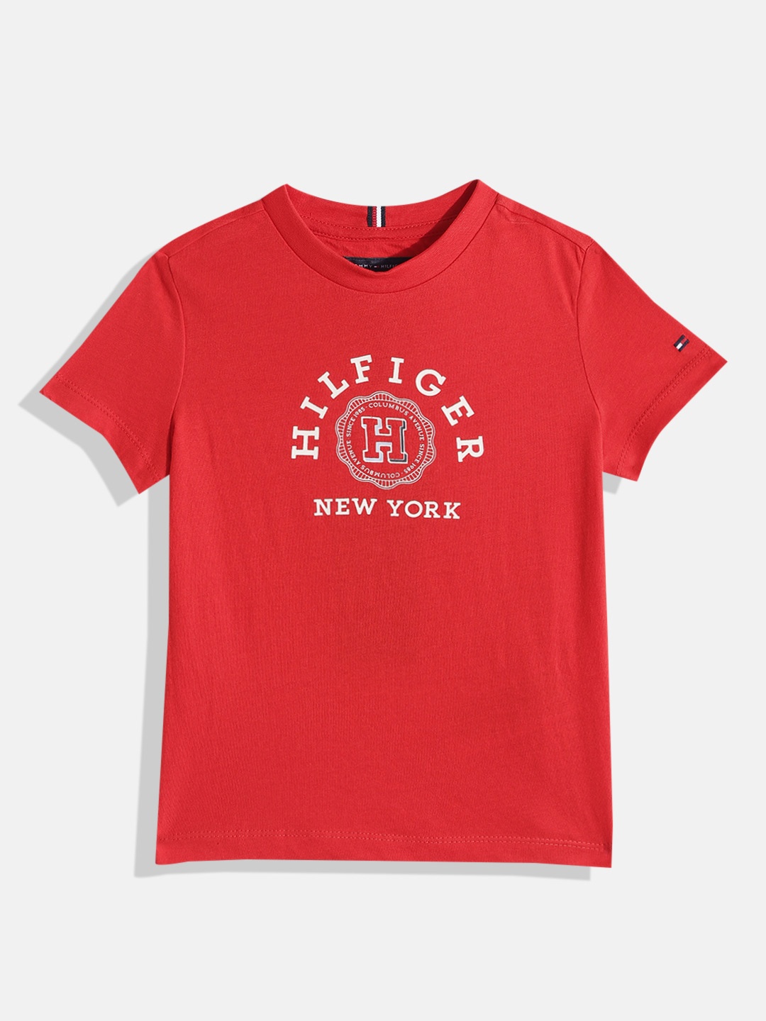

Tommy Hilfiger Boys Brand Logo Printed Pure Cotton T-shirt, Red