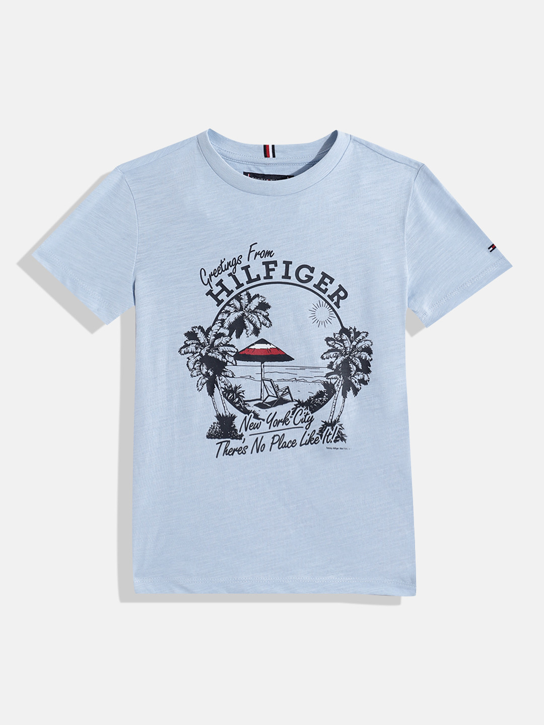 

Tommy Hilfiger Boys Pure Cotton Brand Logo Printed T-shirt, Blue
