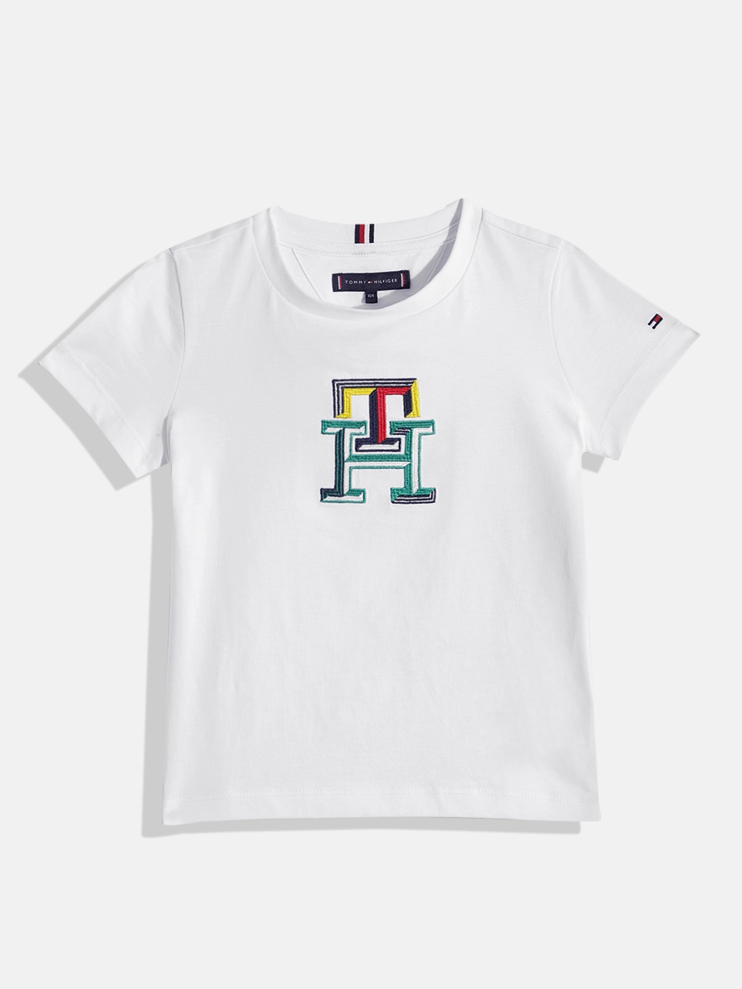 Tommy Hilfiger Boys Brand Logo Print Pure Cotton T-shirt, White