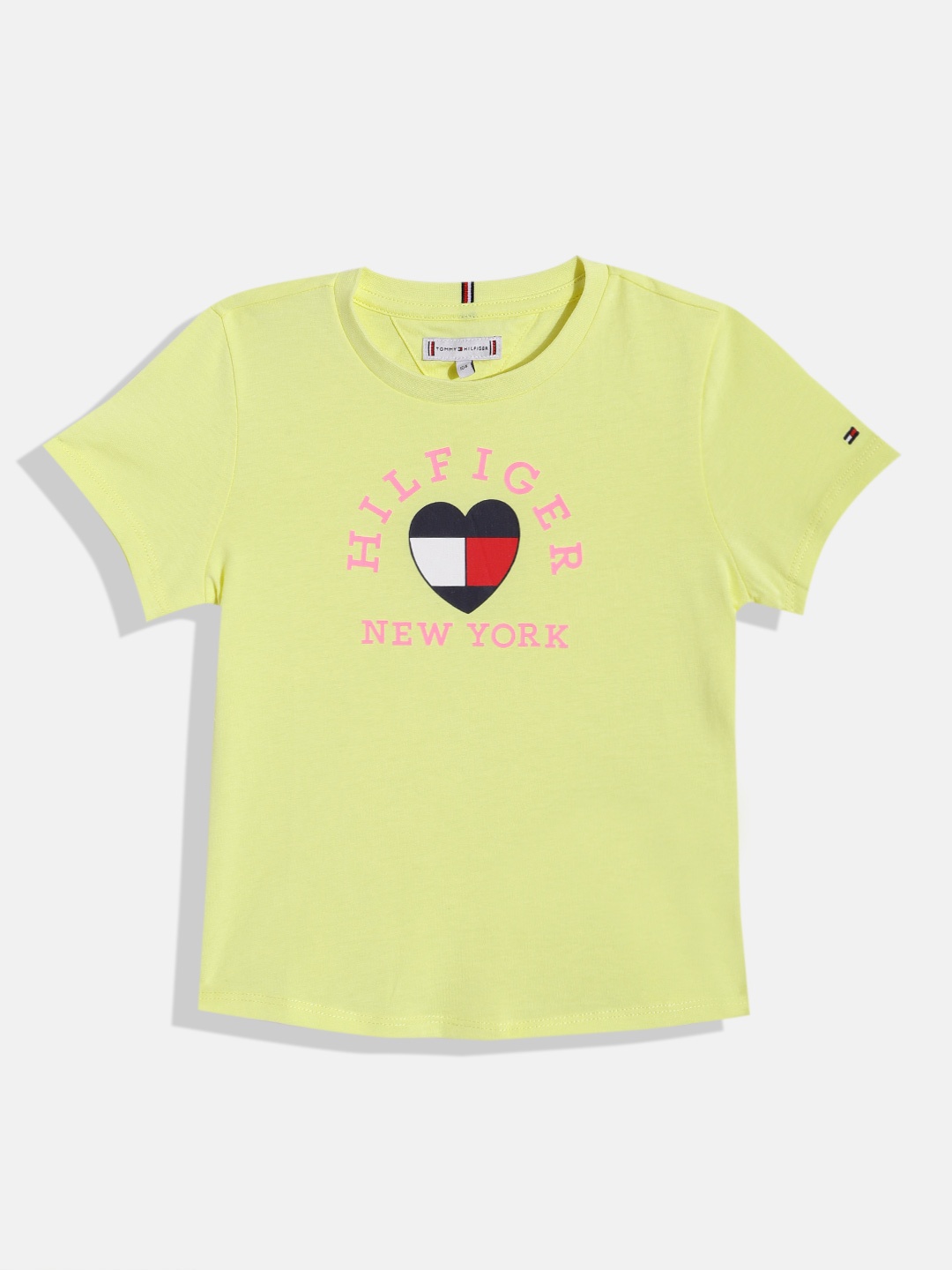 

Tommy Hilfiger Girls Brand Logo Printed Pure Cotton Slim Fit T-shirt, Yellow