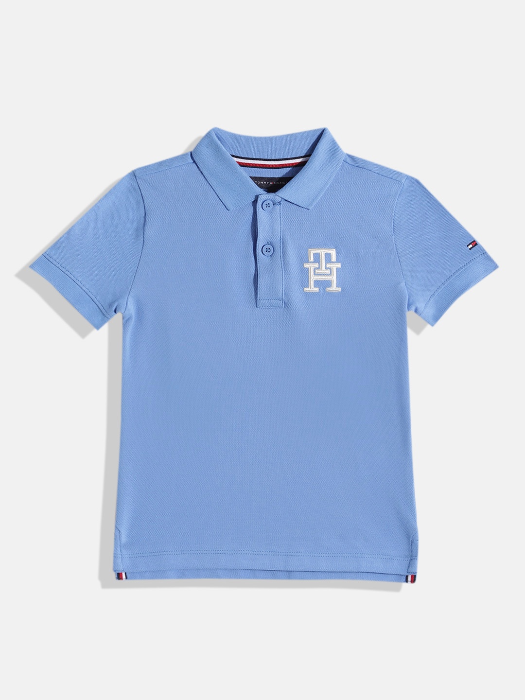 

Tommy Hilfiger Boys Brand Logo Embroidered Detail Polo Collar Pure Cotton T-shirt, Blue