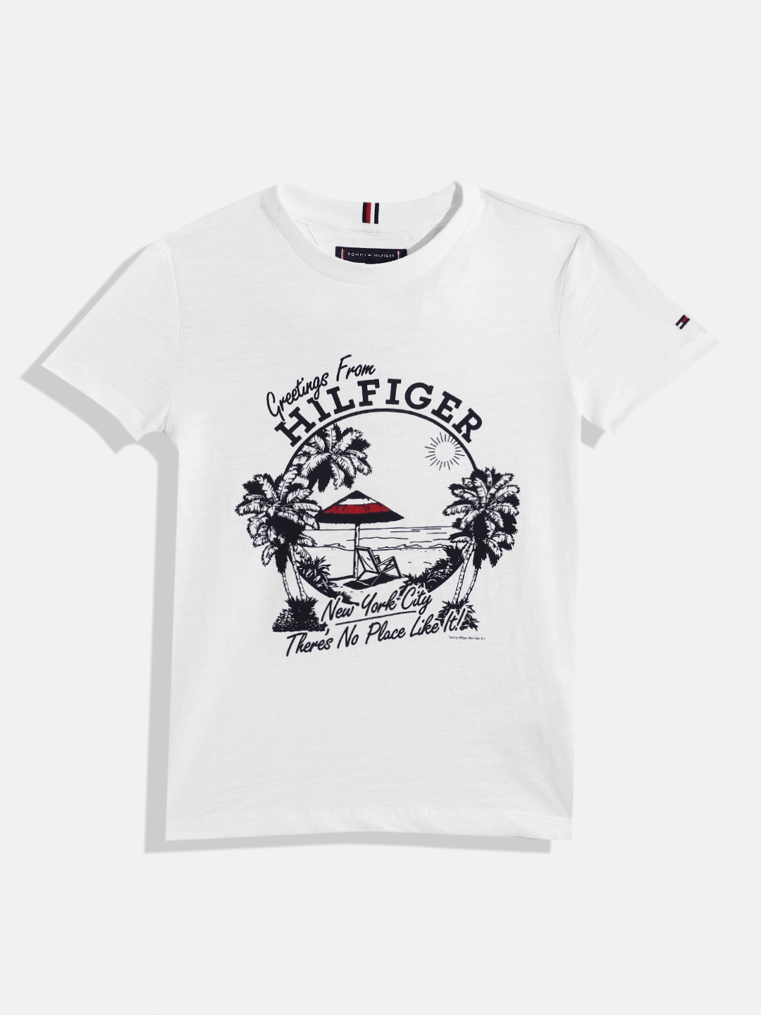 

Tommy Hilfiger Boys Graphic & Typography Printed Round-Neck Pure Cotton T-shirt, White