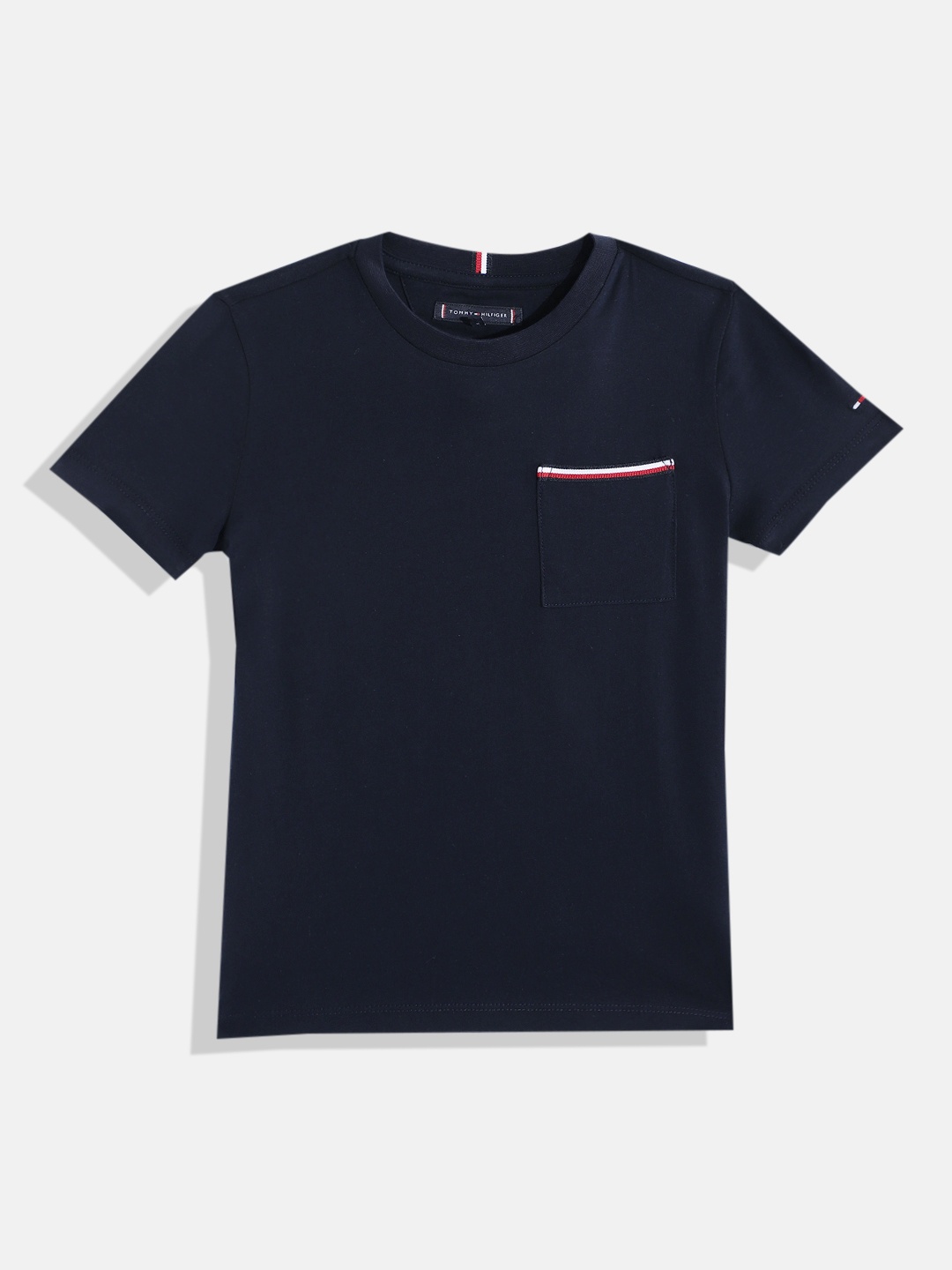 

Tommy Hilfiger Boys Pocket Detail Round-Neck Pure Cotton T-shirt, Navy blue