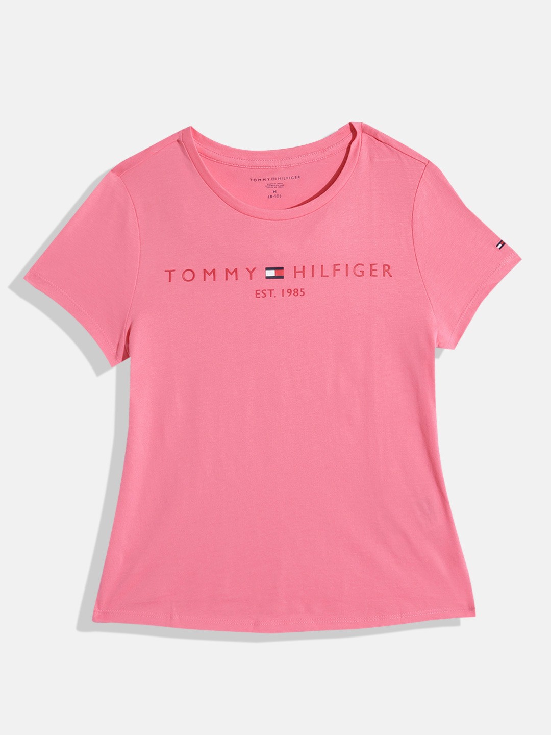 

Tommy Hilfiger Girls Brand Logo Printed Pure Cotton T-shirt, Pink