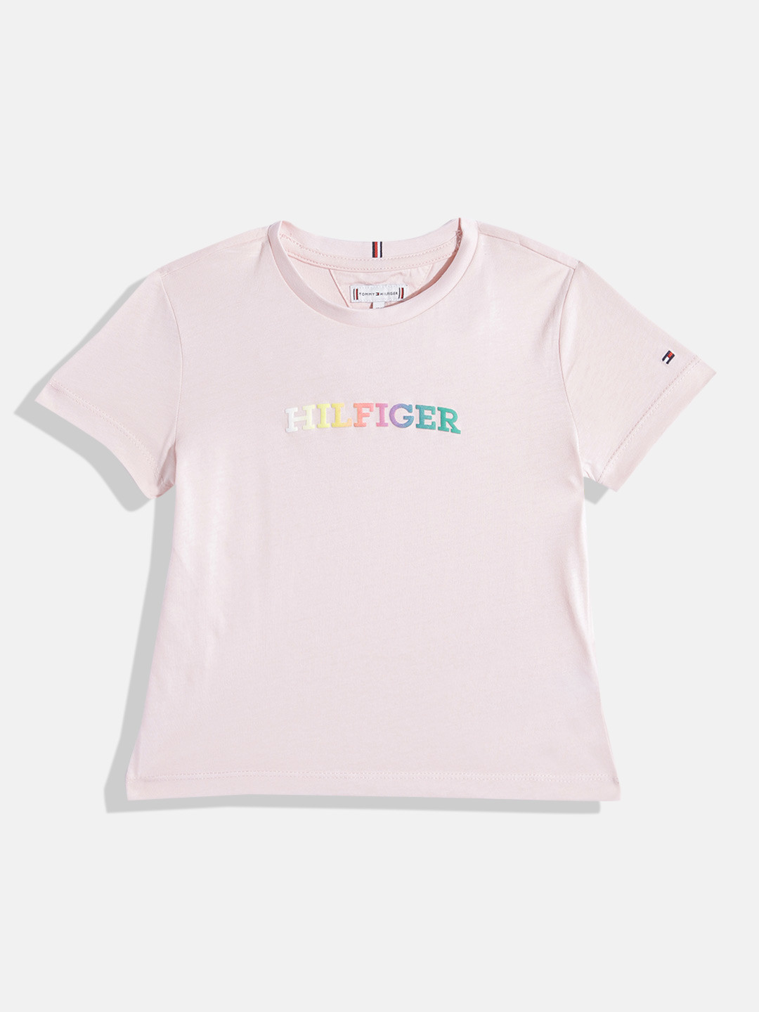 

Tommy Hilfiger Girls Pure Cotton Brand Logo Printed T-shirt, Pink