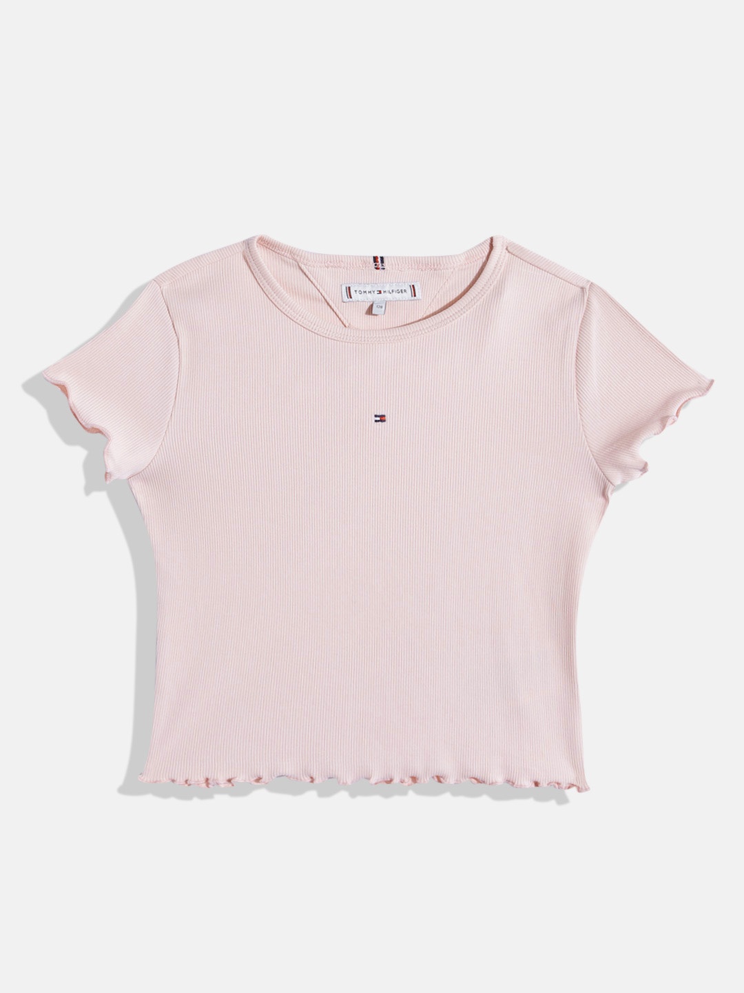 

Tommy Hilfiger Ribbed Lettuce Hem Top, Pink