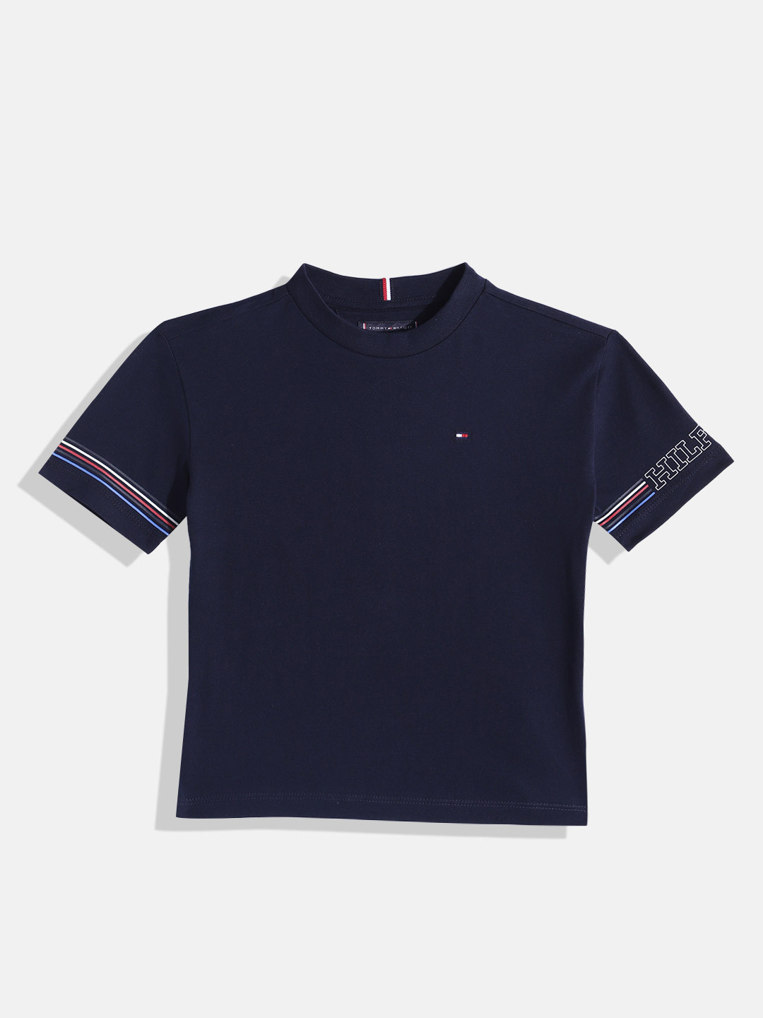 

Tommy Hilfiger Boys Brand Logo Embroidered Pure Cotton T-shirt, Navy blue