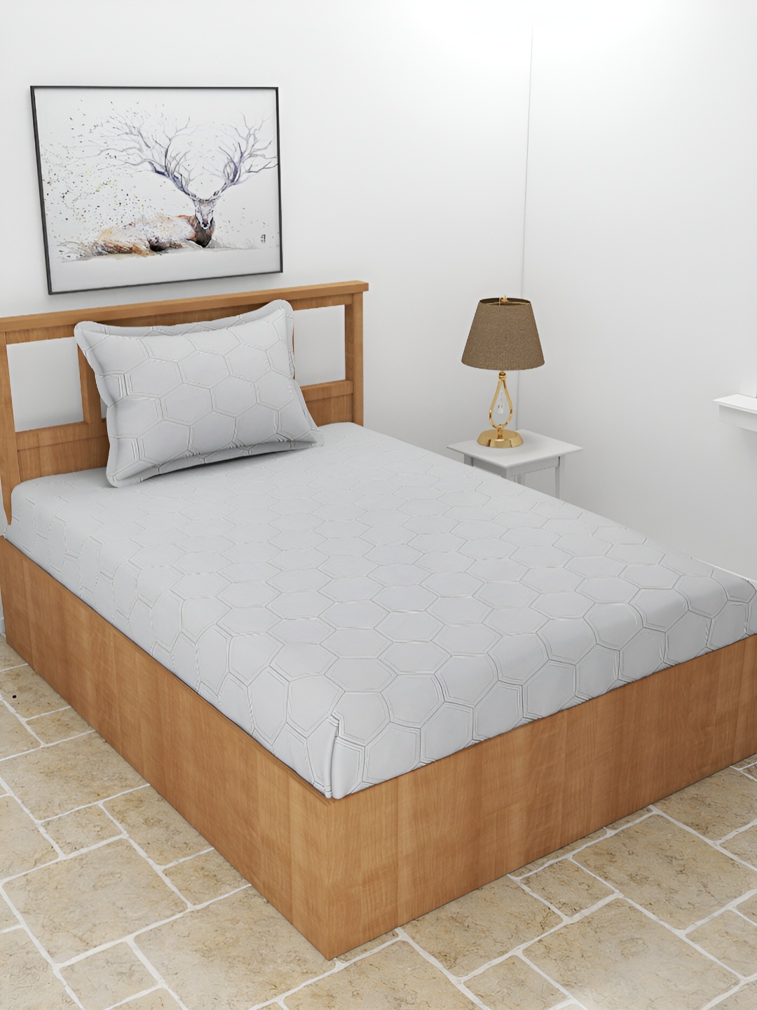

BREVARD Grey 210 TC Single Bedsheet with Pillow Cover