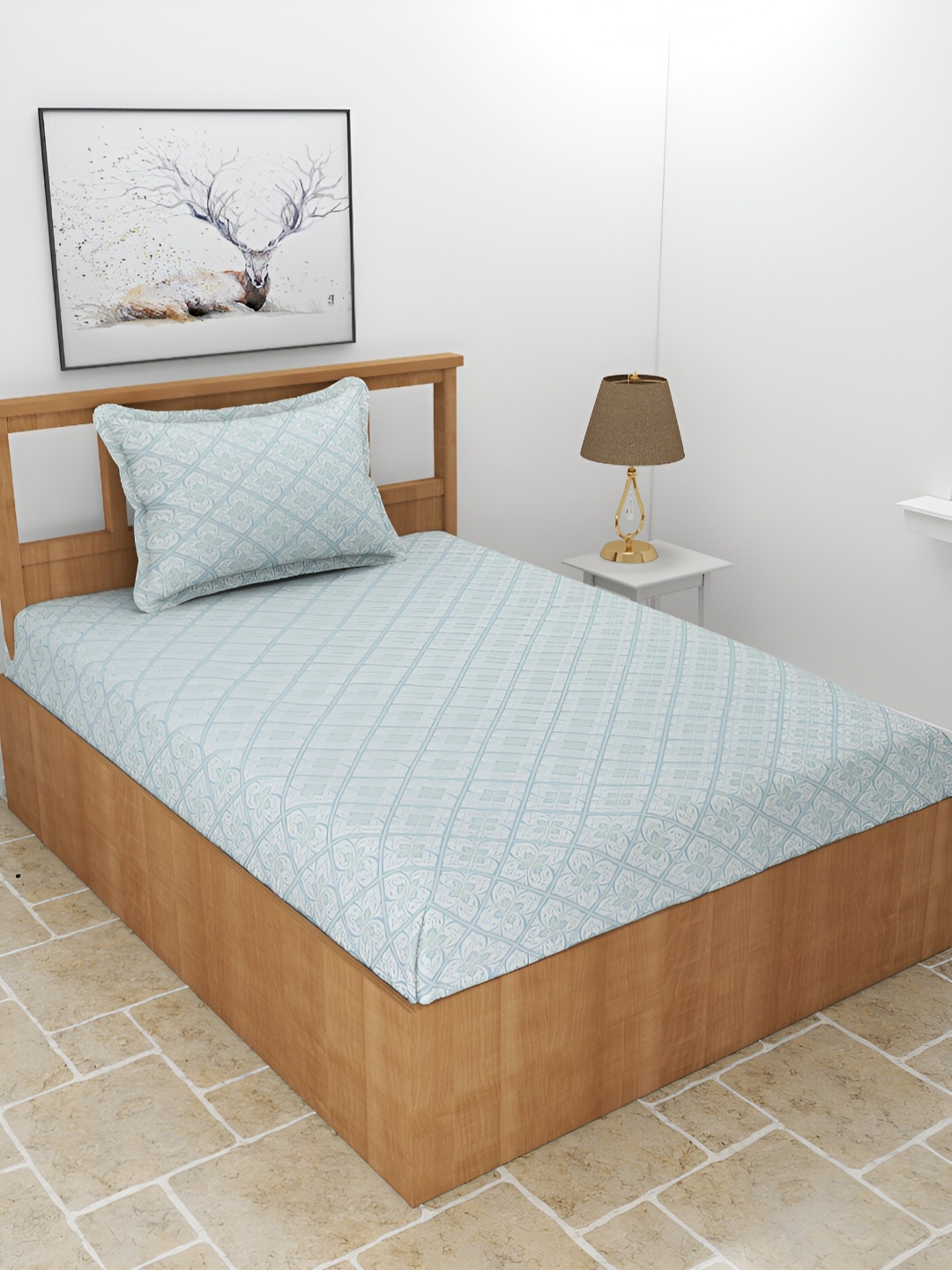 

BREVARD Blue 210 TC Single Bedsheet with Pillow Cover