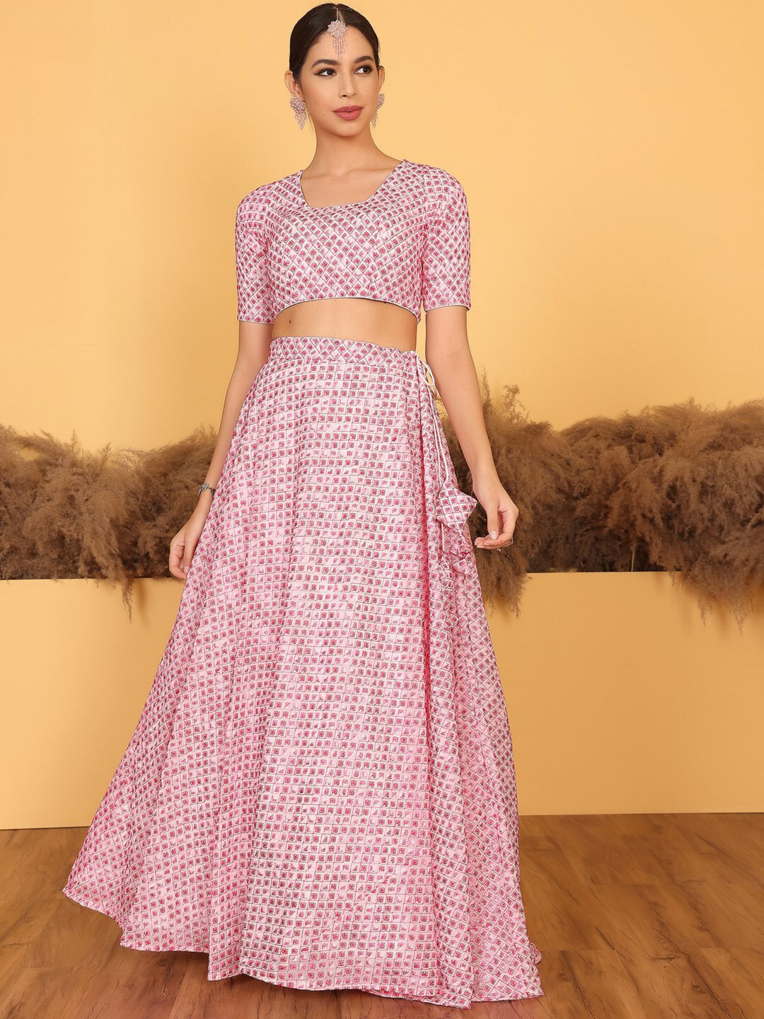 

Ethnovog Ethnic Motifs Embroidered Sequined Ready to Wear Lehenga & Blouse With Dupatta, Cream