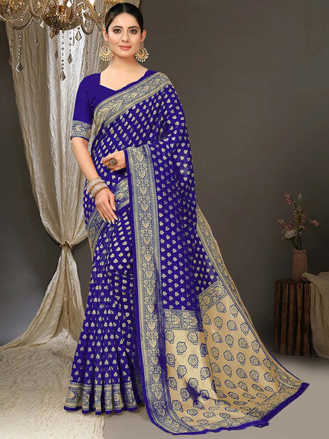 

SIRIL Woven Design Zari Art Silk Banarasi Saree, Blue
