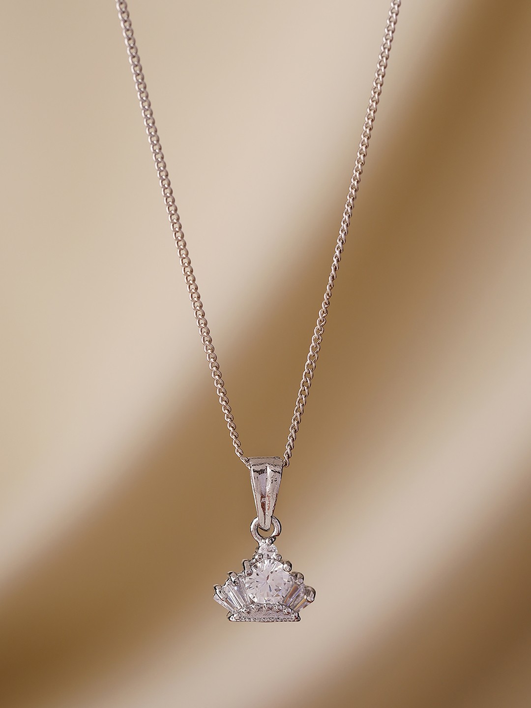 

Priyaasi Silver Plated AD-Studded Pendant With Chain, White