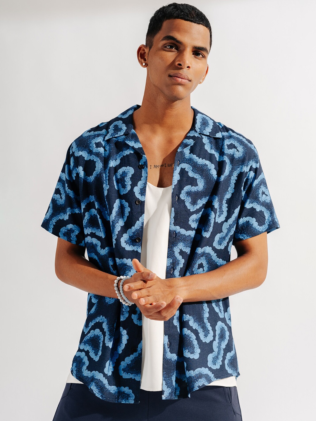 

FREAKINS Opaque Printed Casual Shirt, Blue