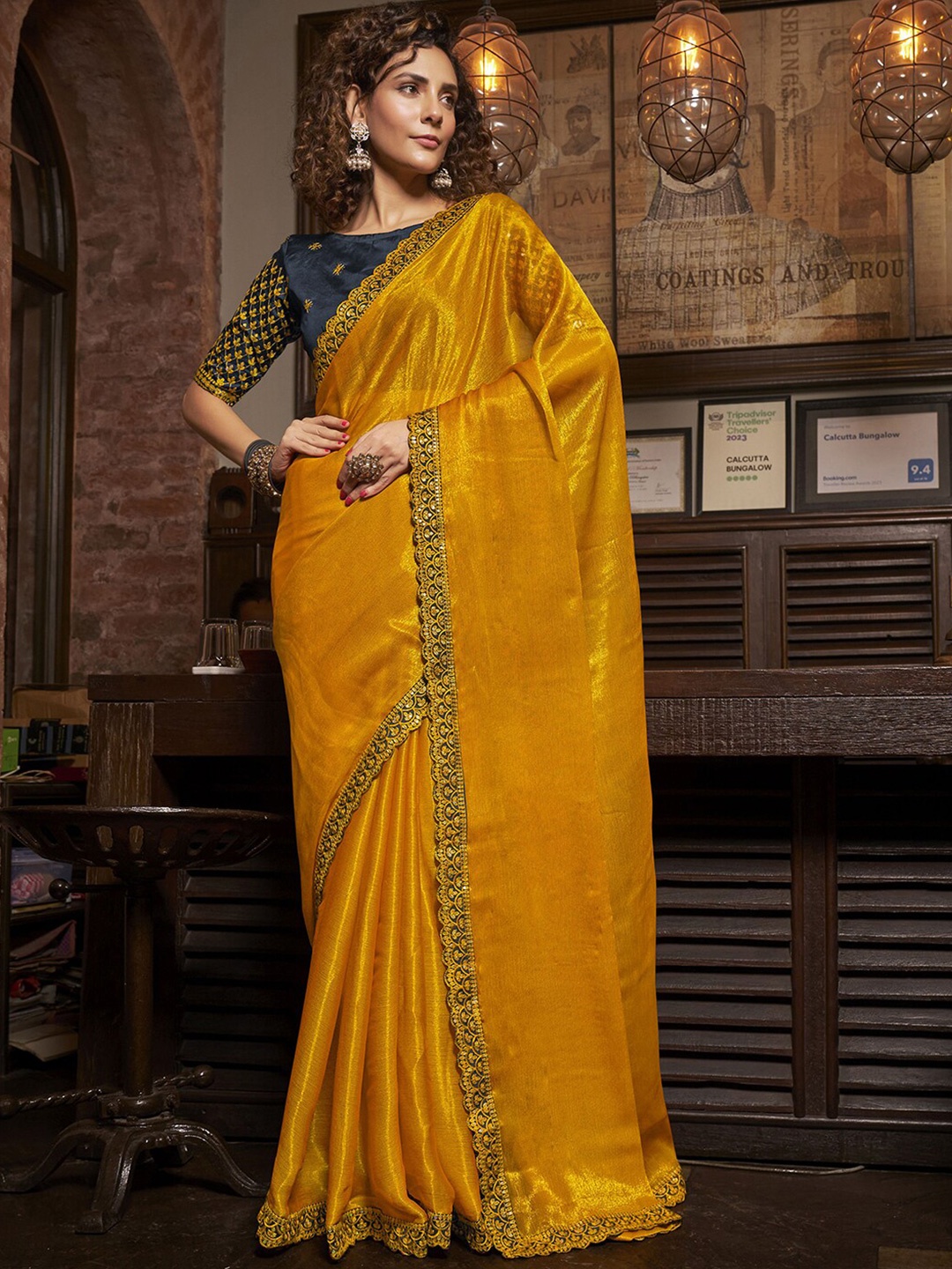 

Mitera Sequinned Embroidered Saree, Yellow
