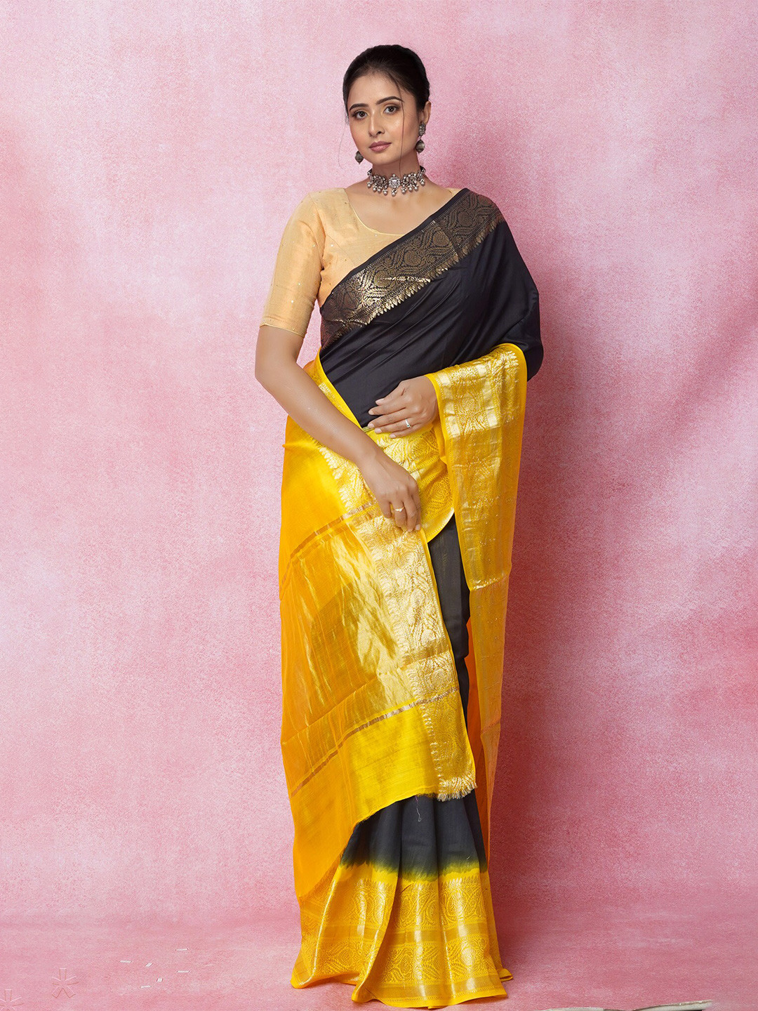 

Unnati Silks Ombre Zari Pure Silk Banarasi Saree, Black