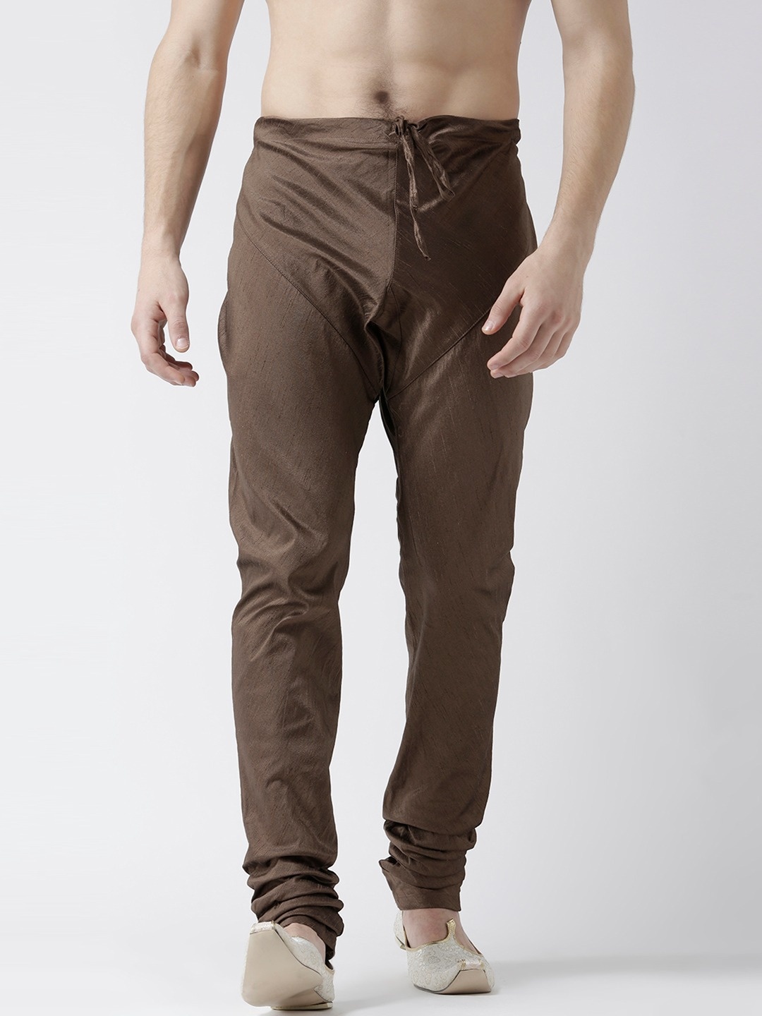 

DEYANN Straight-Fit Mid Rise Dupion Silk Churidar, Brown