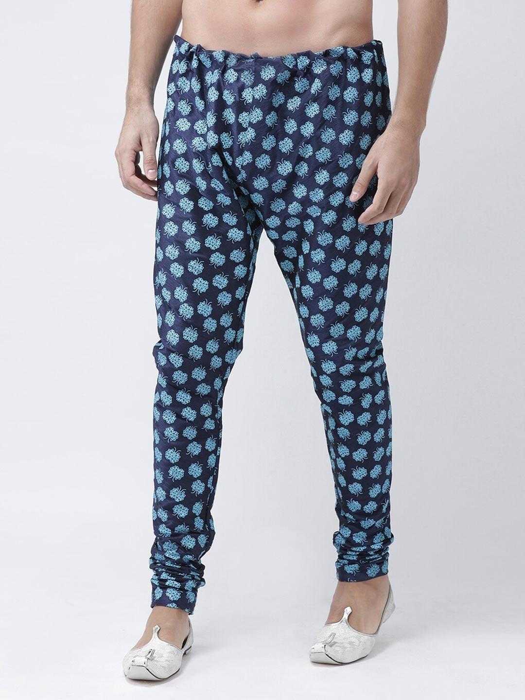 

DEYANN Men Floral Printed Dupion Silk Straight Fit Churidar, Navy blue