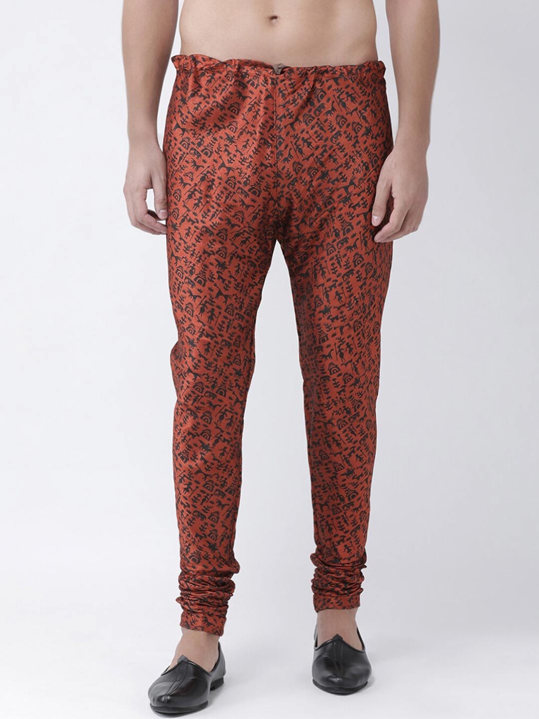

DEYANN Men Tribal Printed Dupion Silk Straight Fit Churidar, Maroon
