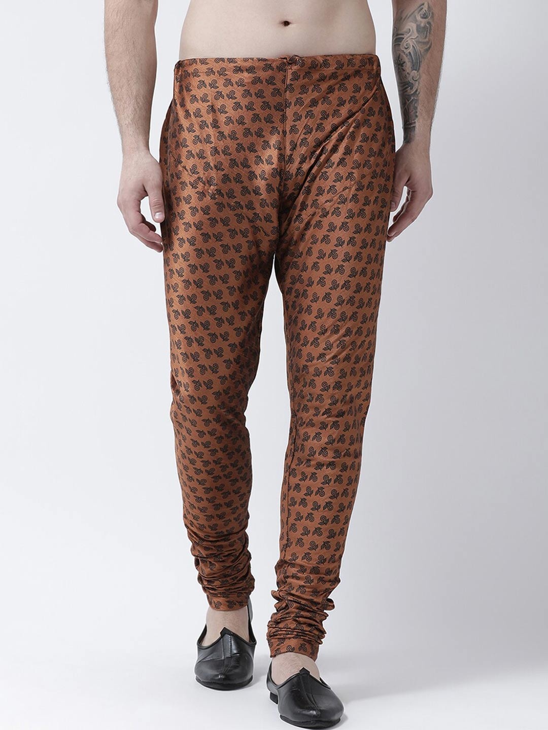 

DEYANN Men Floral Printed Dupion Silk Straight Fit Churidar, Copper