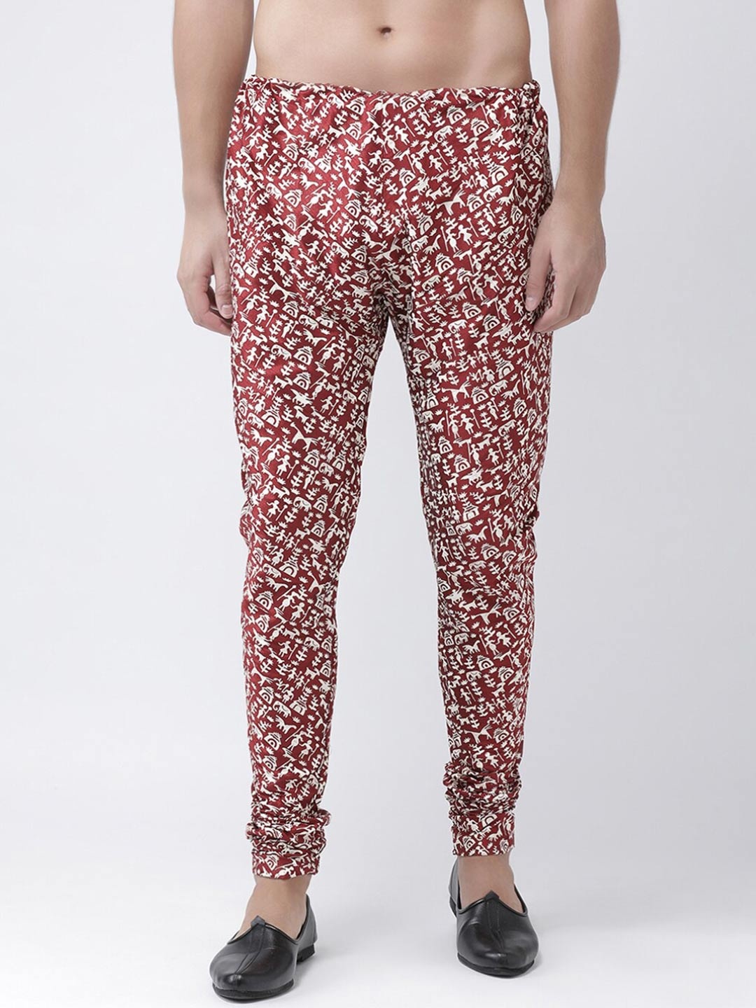 

DEYANN Men Tribal Printed Dupion Silk Straight Fit Churidar, Maroon
