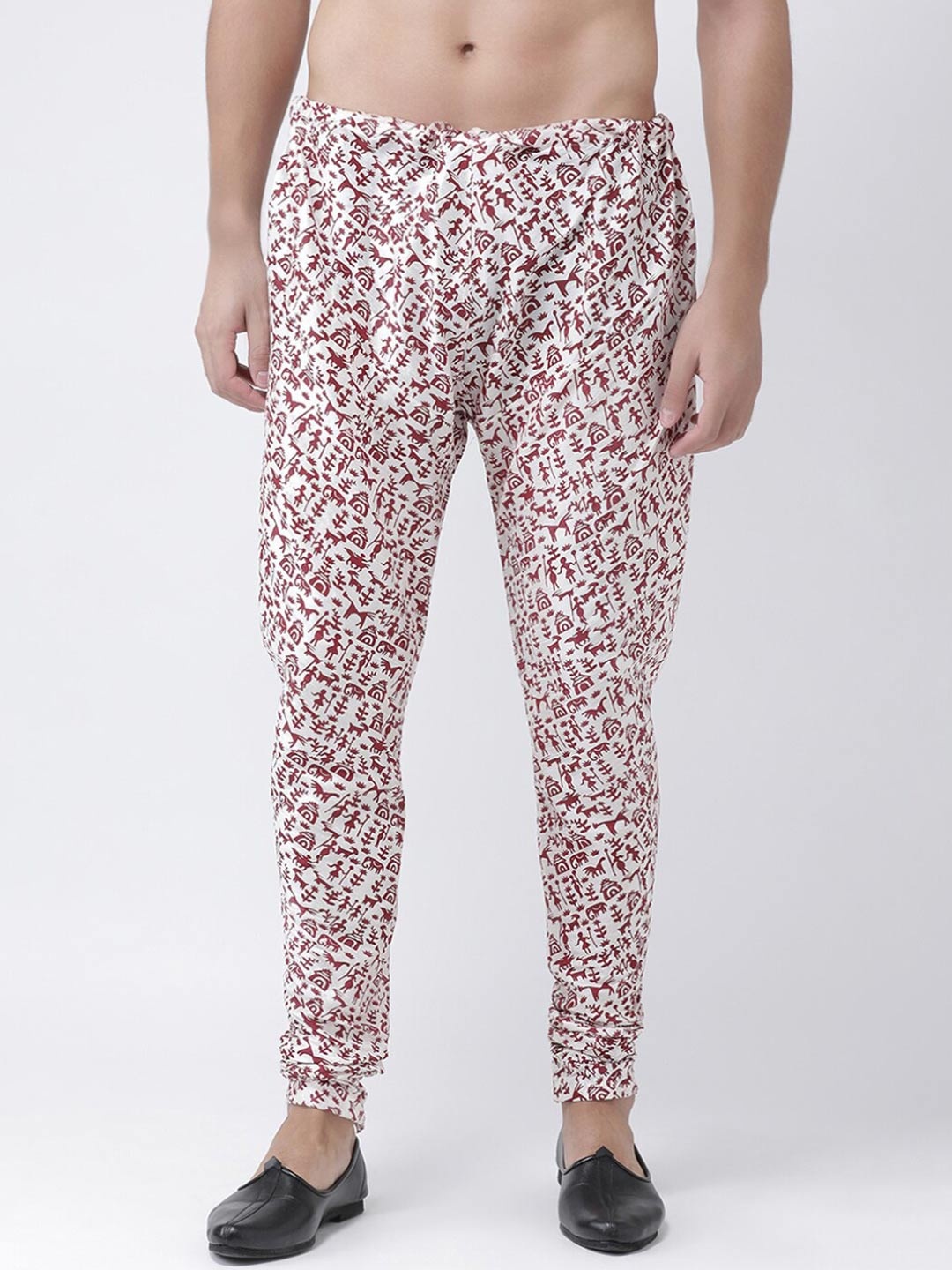 

DEYANN Men Tribal Printed Dupion Silk Straight-Fit Churidar, Off white