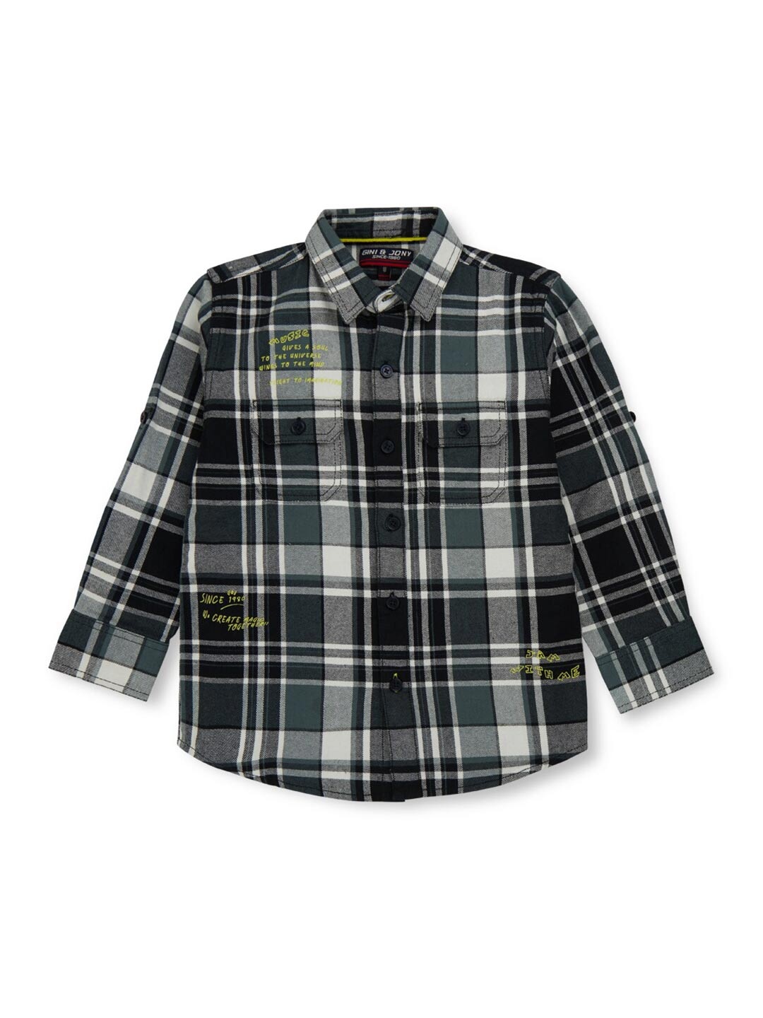 

Gini and Jony Boys Tartan Checks Cotton Casual Shirt, Green