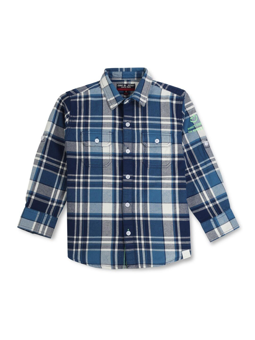 

Gini and Jony Boys Blue Tartan Checks Opaque Cotton Casual Shirt
