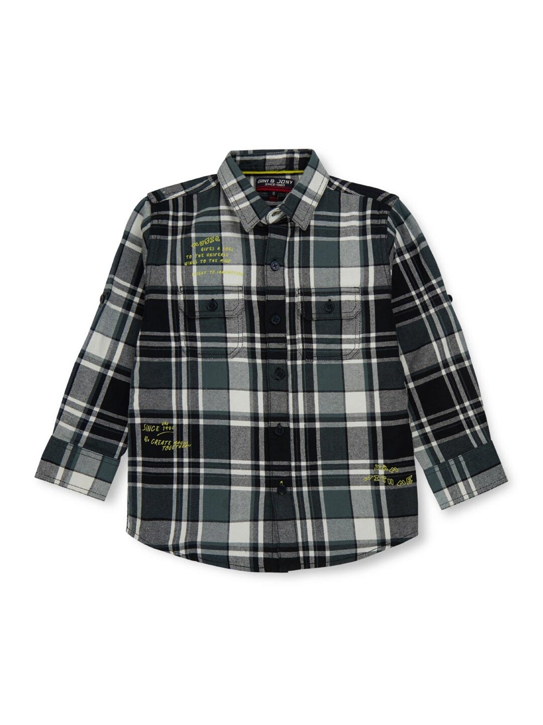 

Gini and Jony Boys Spread Collar Long Sleeves Tartan Checks Opaque Casual Shirt, Green