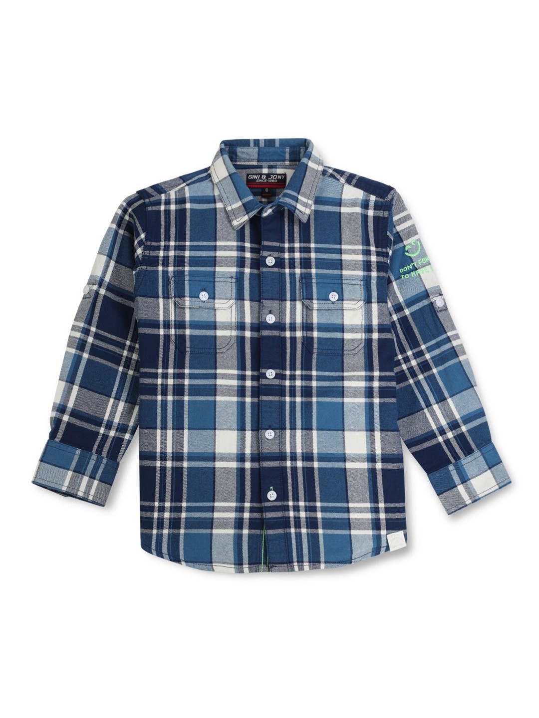 

Gini and Jony Boys Tartan Checked Cotton Full Sleeves Casual Shirt, Blue