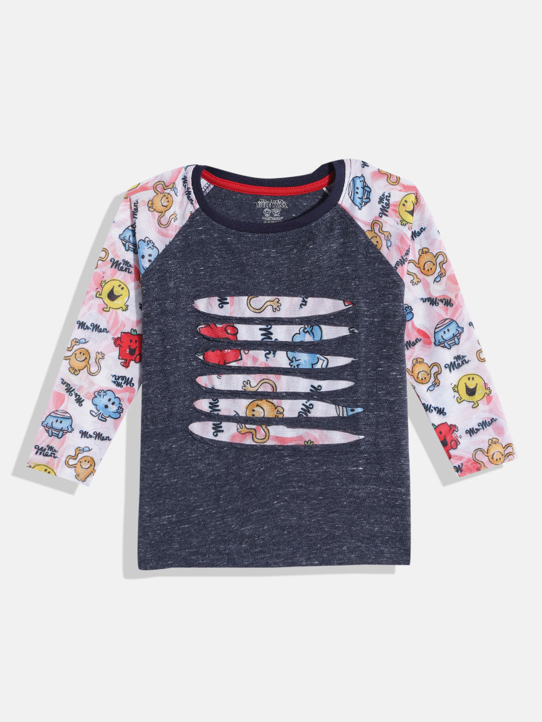 

Eteenz Infant Boys Mr. Men Little Miss Printed Rremium Cotton T-shirt with Cut-Out Detail, Charcoal