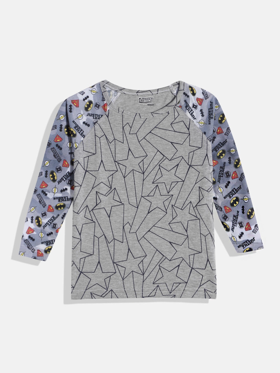 

Eteenz Boys Justice League Printed Round-Neck Rremium Cotton T-shirt, Grey