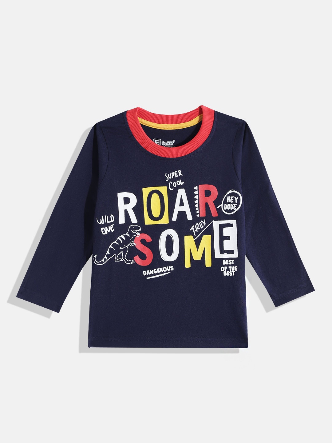 

Eteenz Boys Typography Printed Premium Cotton T-shirt, Navy blue