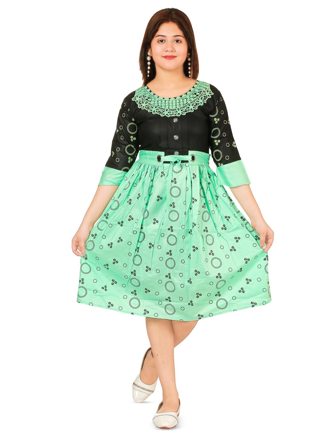 

BAESD Girls Ethnic Motifs Print Fit & Flare Dress, Green