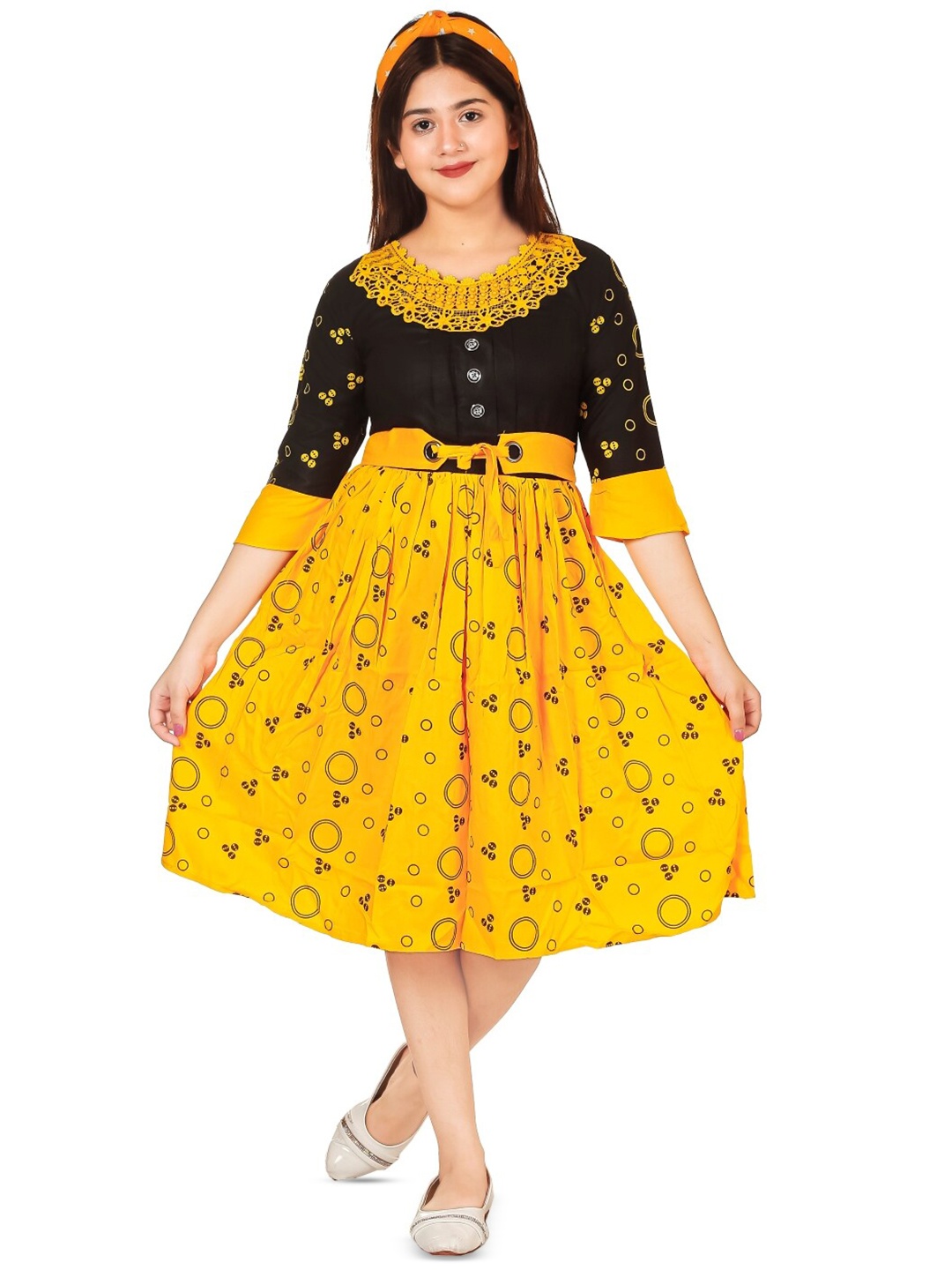 

BAESD Floral Printed Fit & Flare Opaque Casual Dress, Yellow