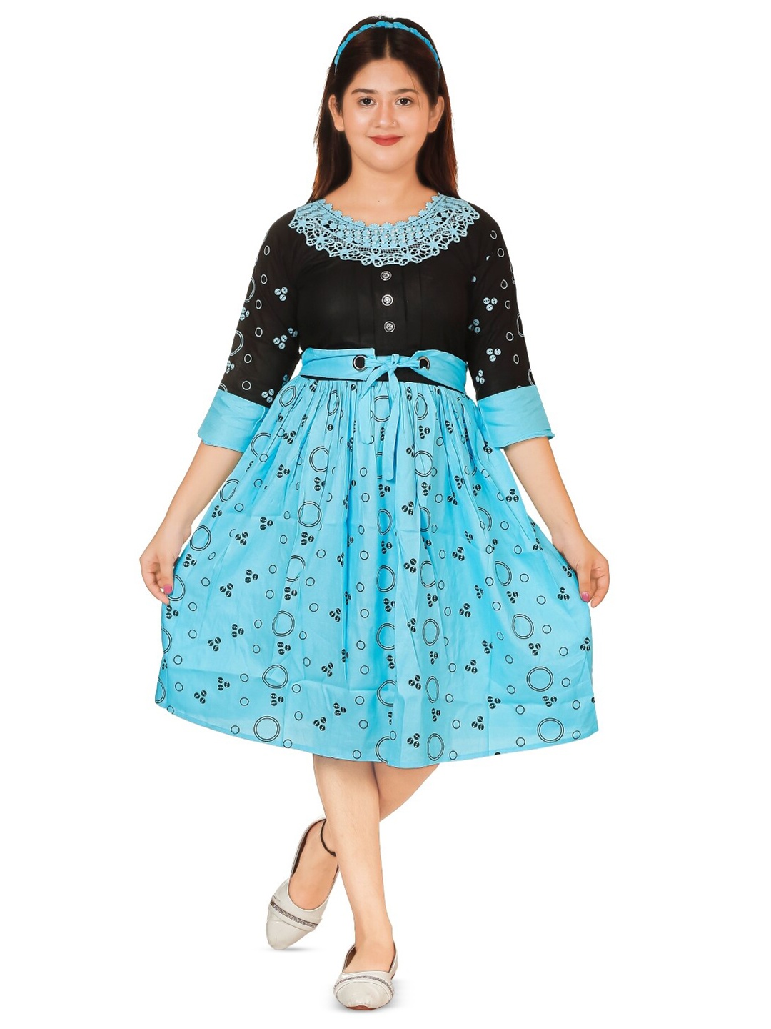 

BAESD Girls Floral Printed Fit & Flare Casual Dress, Blue