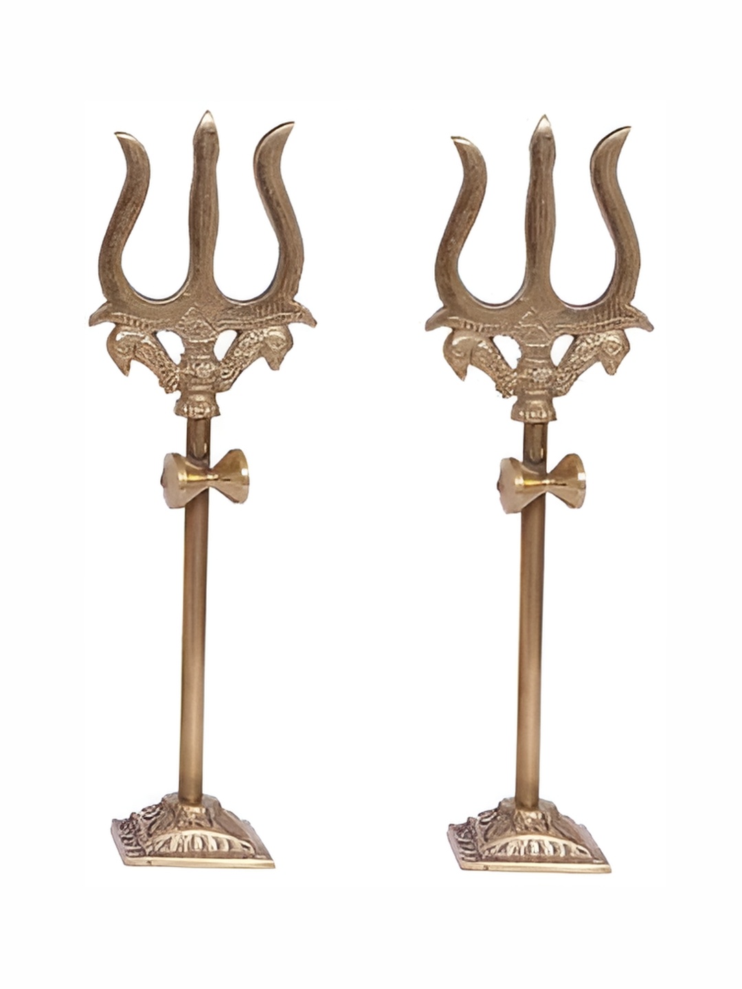 

Navyaksh Gold Toned Brass Trishul Stand With Damru Showpiece