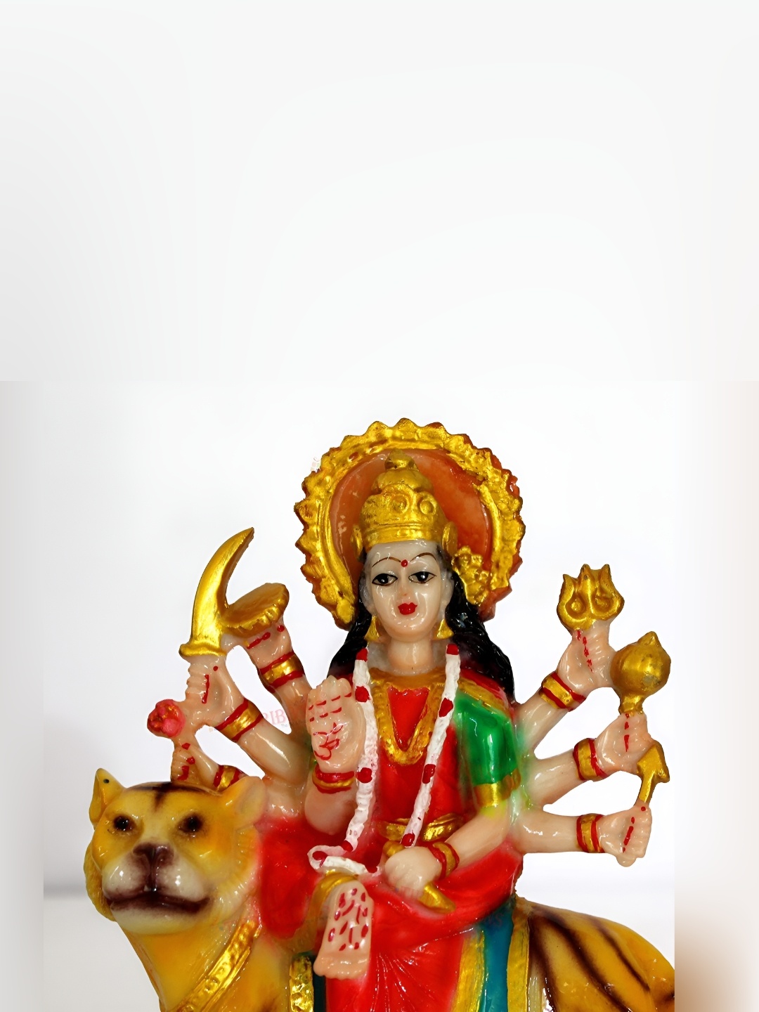 

Navyaksh Red & Gold Toned Marble Sherawali Mata Murti Decorative Showpiece