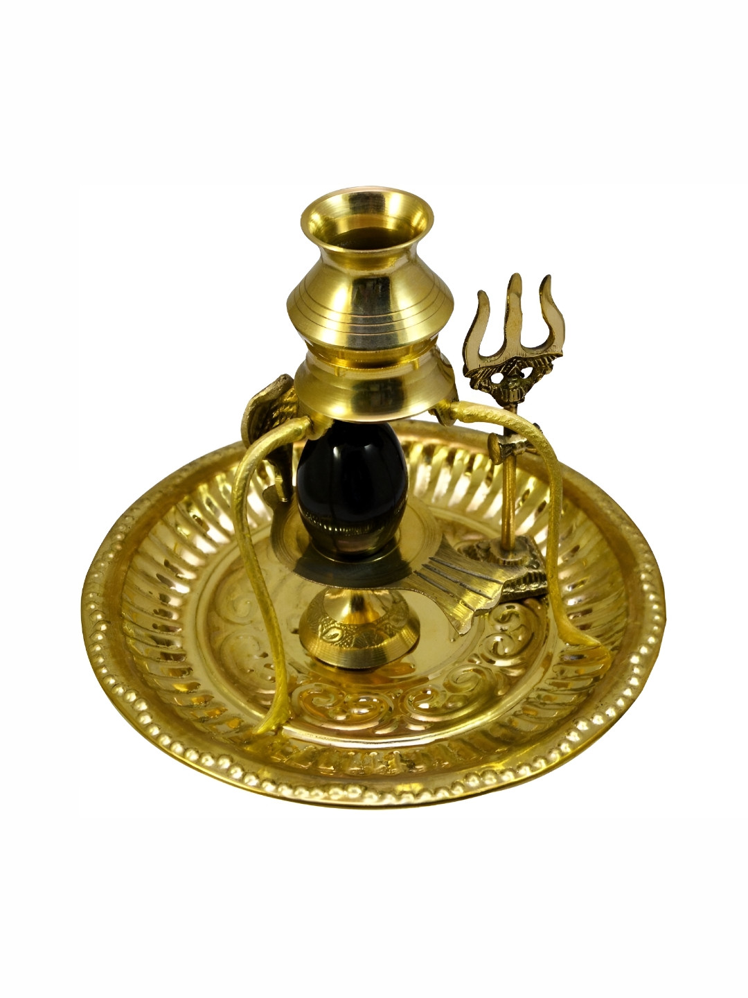 

Navyaksh Gold Toned Brass Shivling & Tipahee With Thali & Trishul Decorative Showpiece