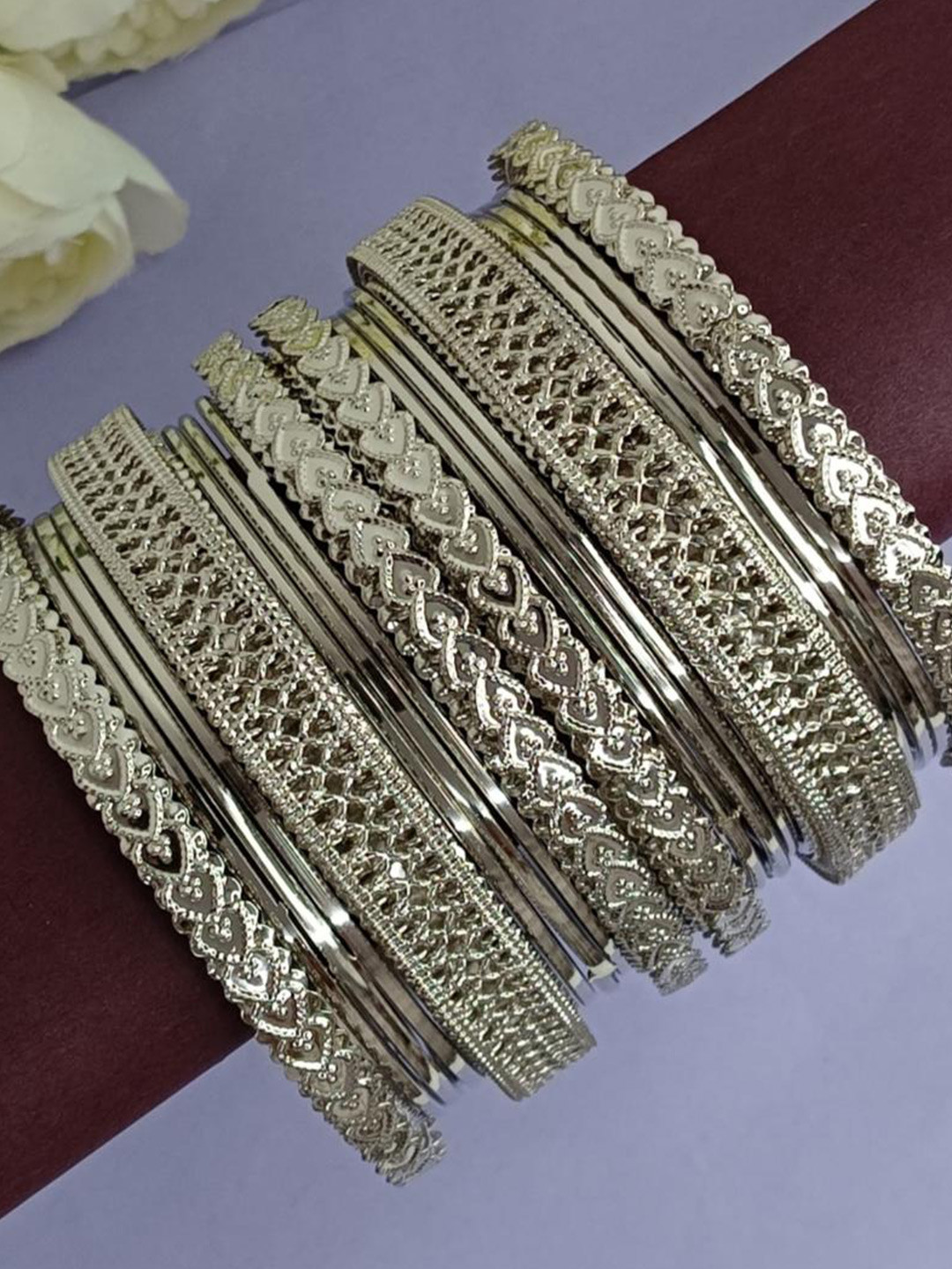 

Efulgenz Set Of 18 Rhodium Plated Oxidised Bangles, Silver