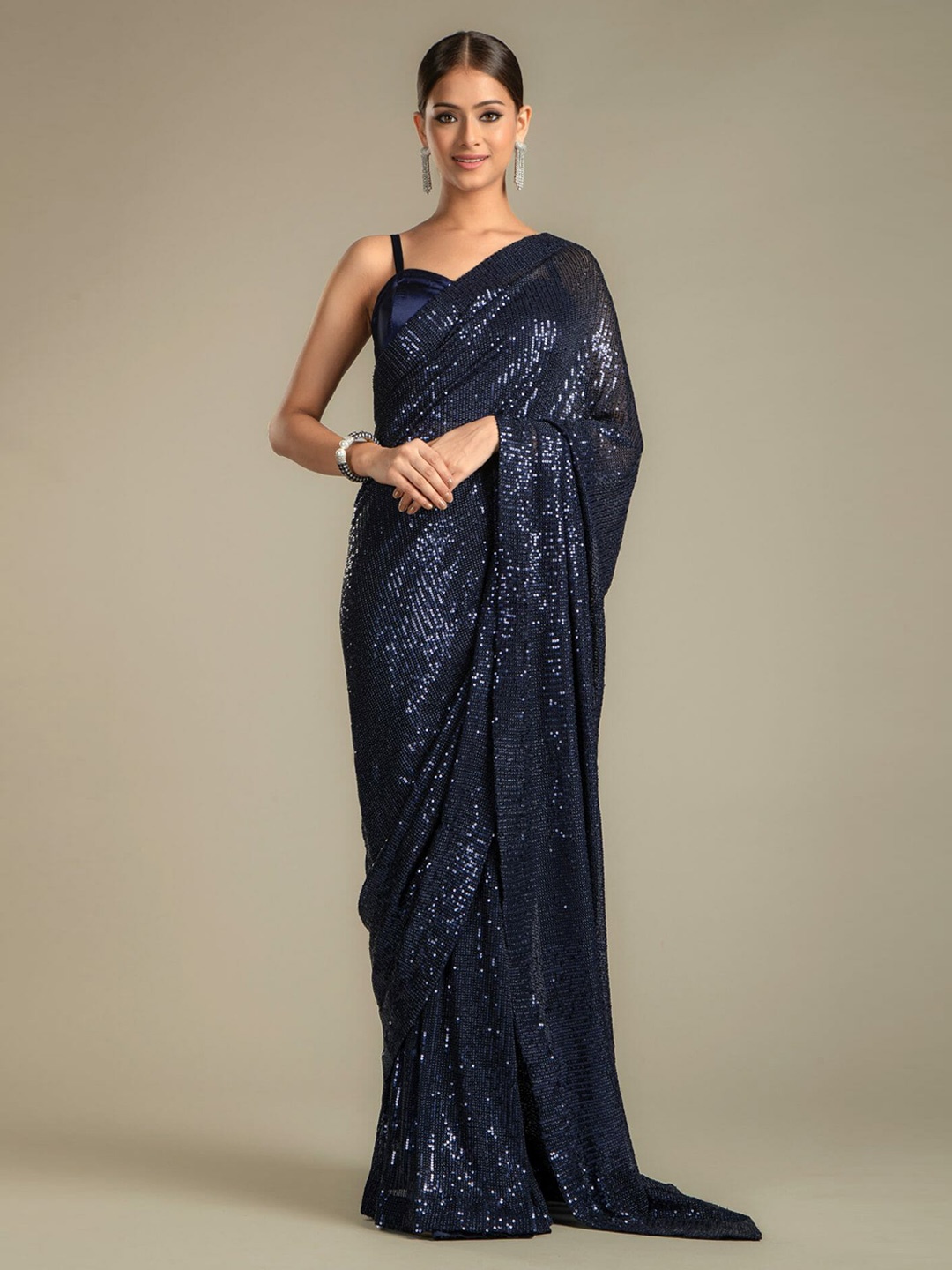 

RadadiyaTRD Embellished Sequinned Pure Georgette Saree, Blue